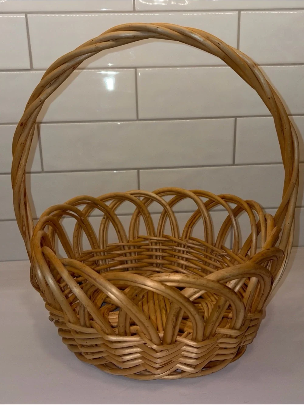 Natural Woven Basket with Handle - Tan